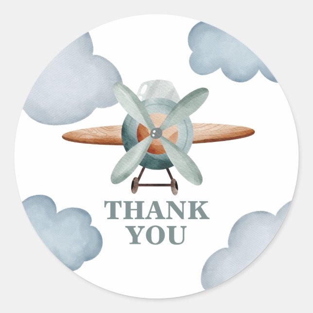 Time Flies Aeroplane Birthday thank you Classic Round Sticker (Front)