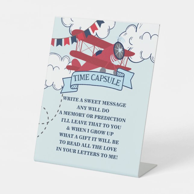 Time Flies Aeroplane Birthday Time Capsule Pedestal Sign (Front)