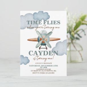 Time Flies Aeroplane First Birthday Invitation