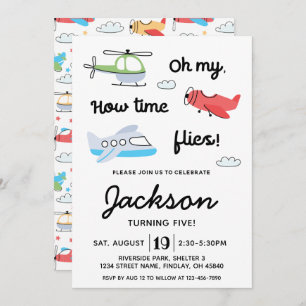 Time flies Aeroplane Helicopter Birthday Any Age Invitation