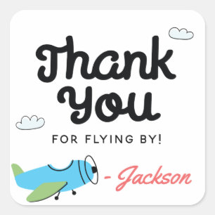 Time flies Aeroplane Helicopter Birthday Thank You Square Sticker