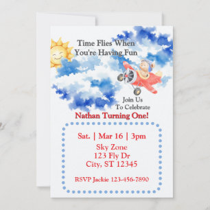 Time Flies, Airplane Bear 1st Birthday Invitation