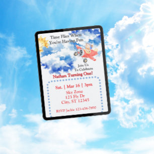 Time Flies, Airplane Bear 1st Birthday Invitation