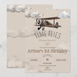 Time Flies Airplane Birthday Invitation