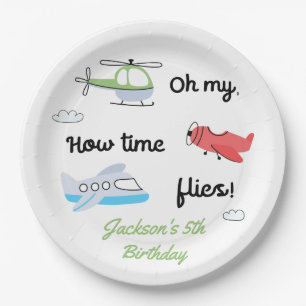 Time flies Airplane Helicopter Birthday Any Age Paper Plate
