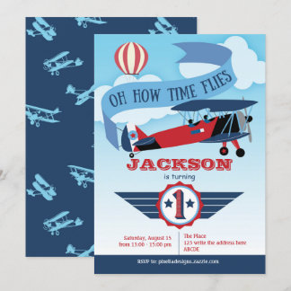 Time Flies, Aviation, World Traveller, 1st Birthda Invitation
