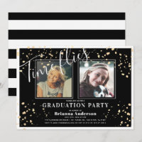Time Flies Black Stripe Gold Photo Graduation