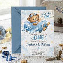 Time Flies BLUE Aeroplane Teddy Bear 1st Birthday