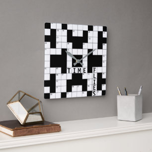 Time Flies Crossword Puzzle Square Wall Clock