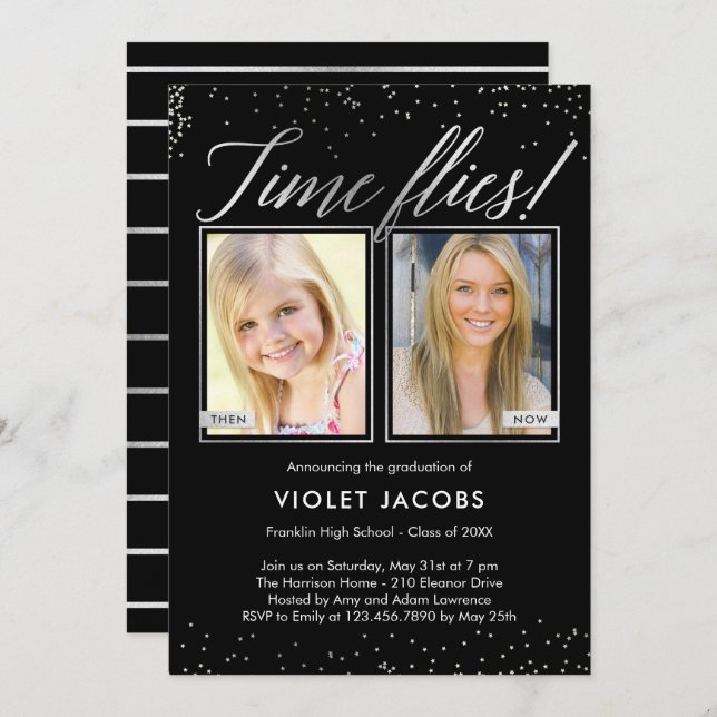 Time Flies EDITABLE COLOR Graduation Invitation (Front/Back)