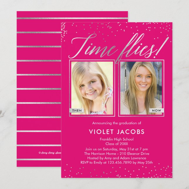 Time Flies EDITABLE COLOR Graduation Invitation (Front/Back)