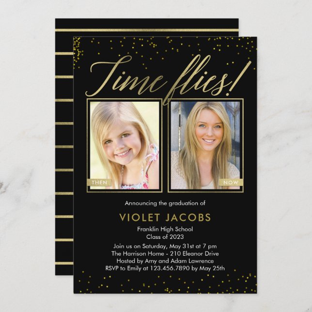 Time Flies EDITABLE COLOR Graduation Invitation (Front/Back)