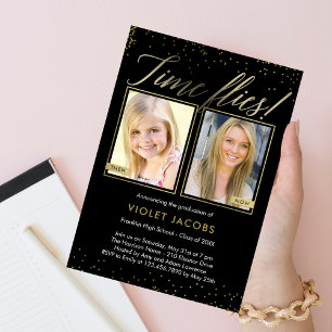 Time Flies EDITABLE COLOR Graduation Invitation