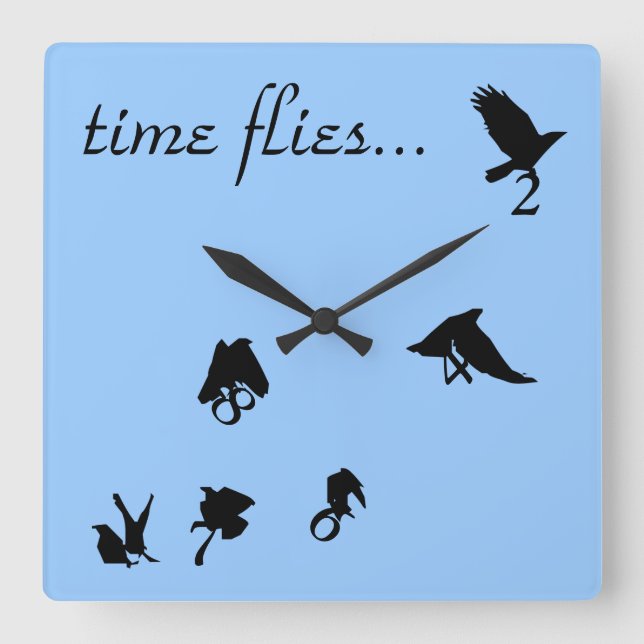 "Time Flies" Flying Crows Clock (Front)