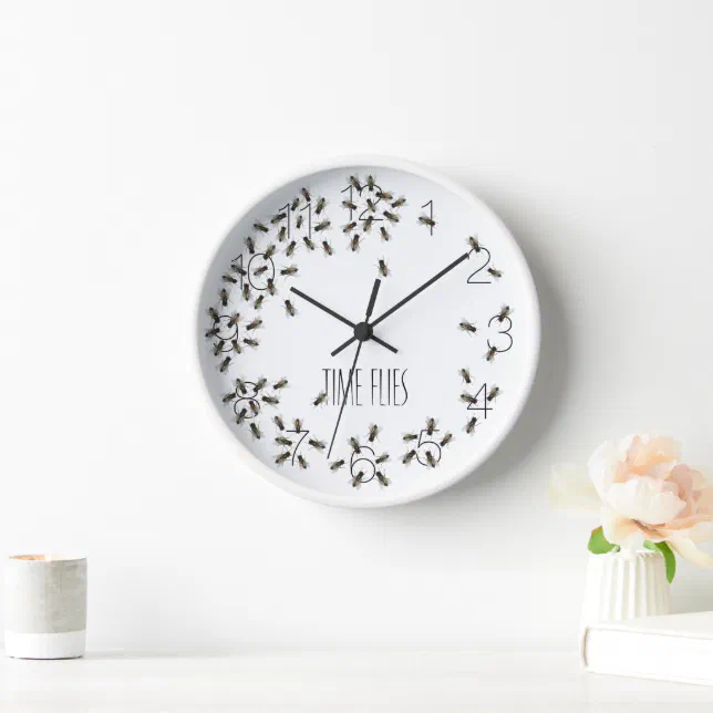 Time Flies Funny Fly Bug Pest Bugs Zombie Clock | Zazzle