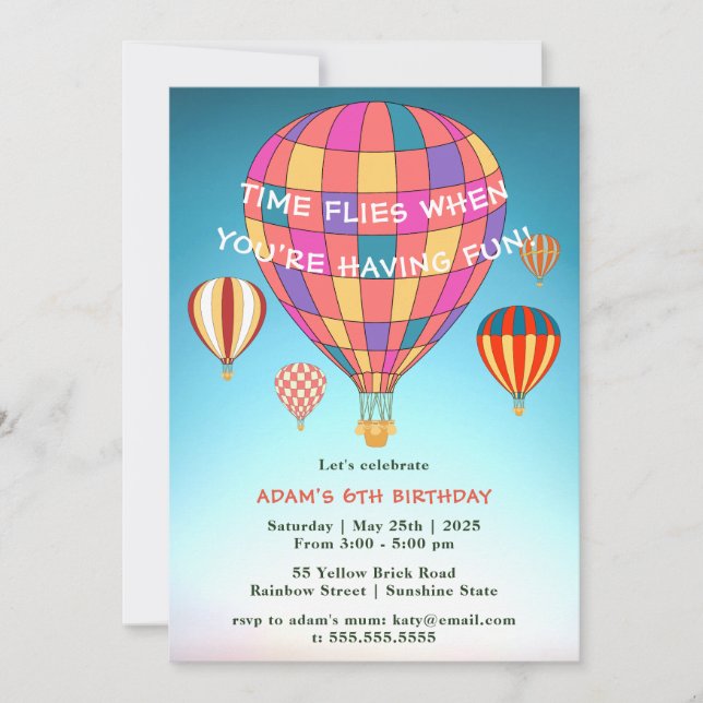Time Flies Hotair Balloons | Birthday Invitation (Front)