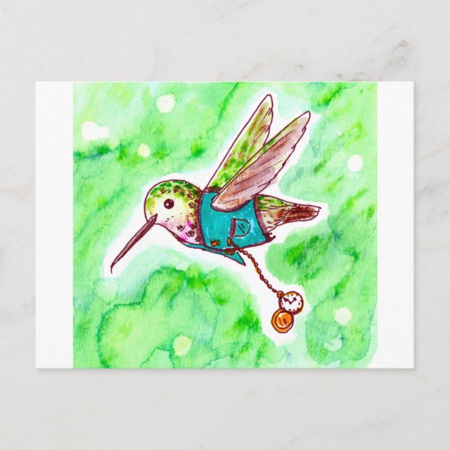 Time Flies Hummingbird Painting Postcard (Front)