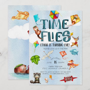 Time Flies Kite Themed 1st Birthday Party Invitation
