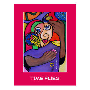 Time Flies On Bright Pink  - Time Pieces Postcard