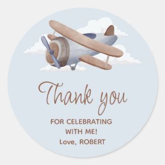 Time Flies Vintage Travel Blue Aeroplane Classic Round Sticker