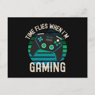 Time Flies When I Am Gaming Green Gamer Postcard