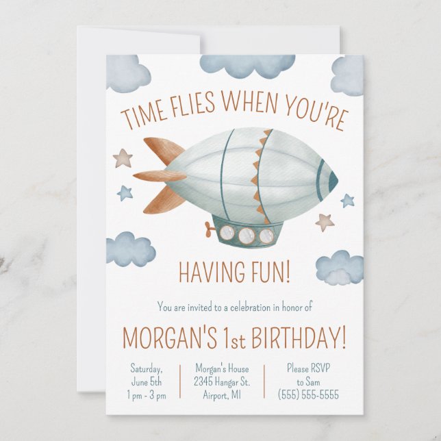 Time Flies When You're Having Fun! Blimp Birthday Invitation (Front)