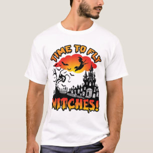 Time Fly Witches Halloween Flying Witch Haunted Ca T-Shirt