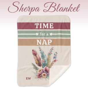 Time for a nap add initials flowers sherpa blanket