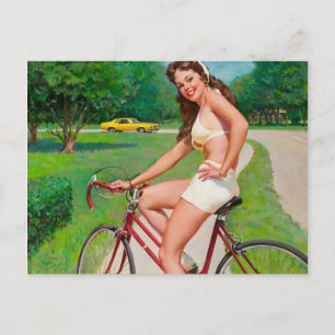 Time for a Ride - Retro Pin-up Girl Postcard