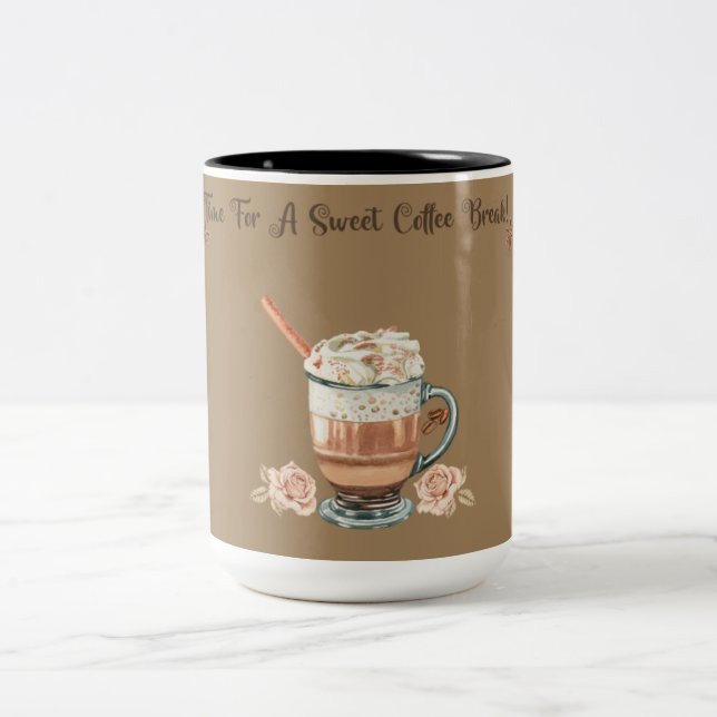 TIME FOR A SWEET COFFEE BREAK Two-Tone COFFEE MUG (Center)