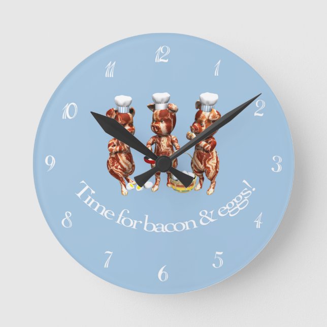 Time For Bacon and Eggs Numbered Round Clock (Front)