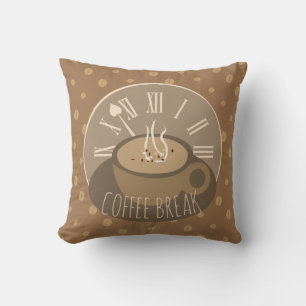Time for Coffee Break Clock and Beans Cushion