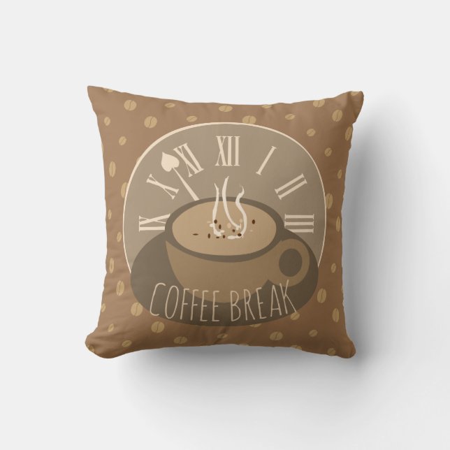Time for Coffee Break Clock and Beans Cushion (Front)