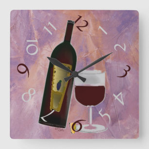 Time for Glass of Wine Square Wall Clock