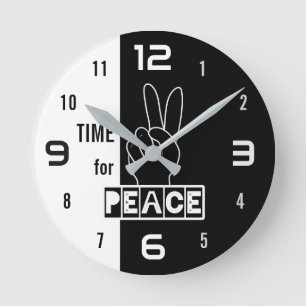 Time for Peace – Black & White Hand Design Round Clock