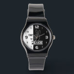 Time for Peace – Black & White Hand Design Watch<br><div class="desc">This powerful black and white design features a human hand with folded fingers and two raised fingers forming a symbolic peace gesture. The bold phrase “TIME FOR PEACE” adds a strong and meaningful message, creating a minimalist yet impactful statement piece. The monochrome style gives the design a modern, clean, and...</div>