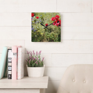 Time for poppies square wall clock