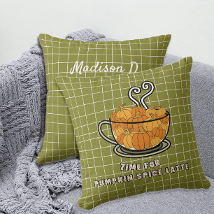 Time for Pumpkin Spice Latte Fall Custom Name Cushion