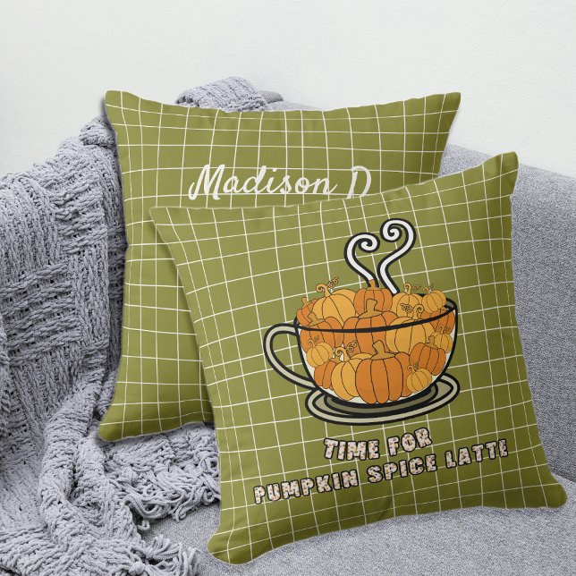Time for Pumpkin Spice Latte Fall Custom Name Cushion (Creator Uploaded)
