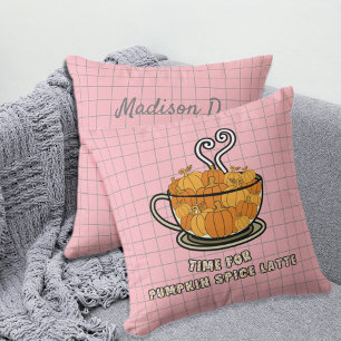 Time for Pumpkin Spice Latte Fall Custom Name Cushion