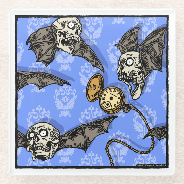 Time For Skull Bats - Pop Goth Nightmare Surreal Glass Coaster (Front)