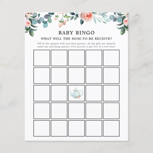 Time for Tea Baby Bingo Game Card (Front)