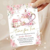 Time for Tea Baby Shower Girl Gold Pink Floral