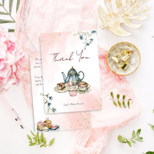 Time for tea baby shower tea party thank you card