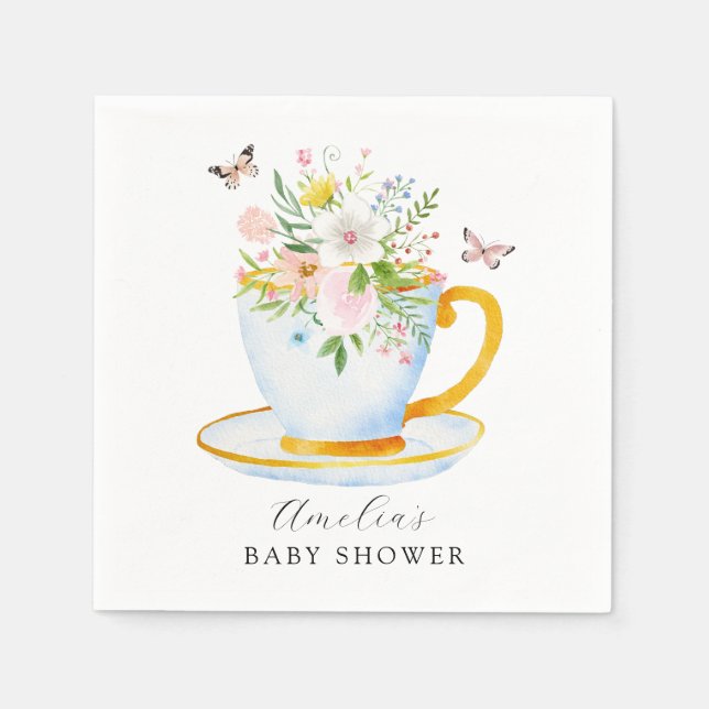 Time for Tea Baby Shower Whimsical Wildflower Napkin (Front)