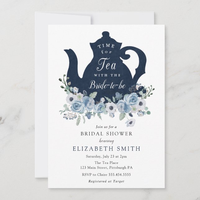 Time for Tea Blue Bridal Shower Invitation (Front)