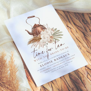 Time For Tea Boho Floral Terracotta Bridal Shower  Invitation