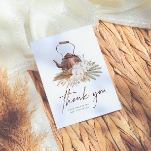 Time For Tea Boho Pampas Terracotta Bridal Shower Thank You Card