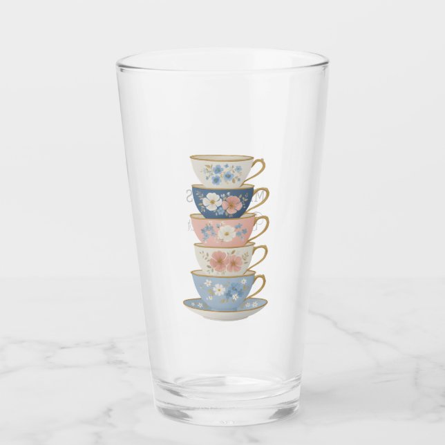 Time for Tea Bridal Shower Glass Tumbler (Front)