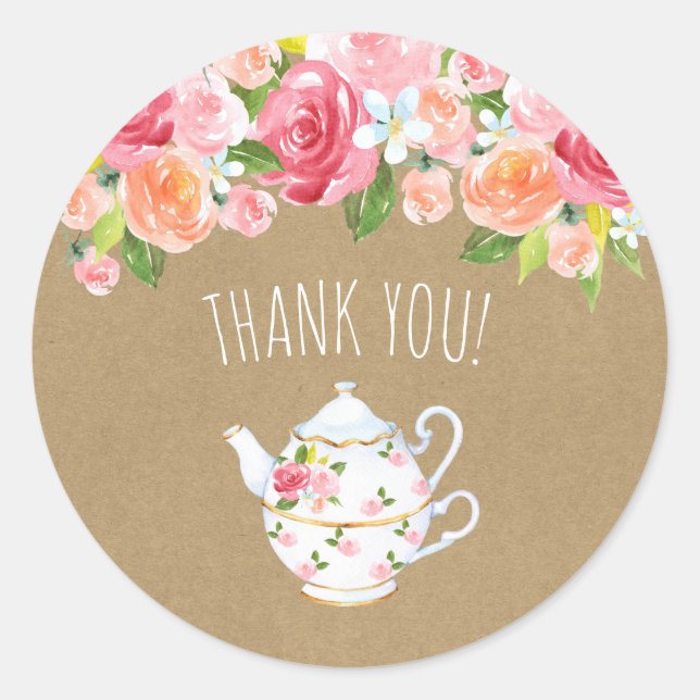 Time for tea bridal shower thank you favour classic round sticker (Front)
